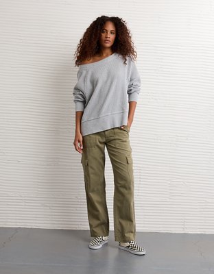 AE Big Hug Off-the-Shoulder Waffle Sweatshirt