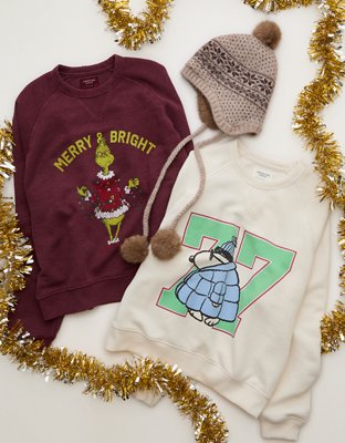 Женский свитер American Eagle AE Holiday Graphic Crew Neck, цвет: Бордовый — фото 5