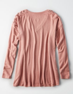 American Eagle AE SOFT & SEXY LACE UP SHOULDER V-Neck — фото 4