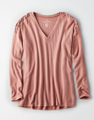 American Eagle AE SOFT & SEXY LACE UP SHOULDER V-Neck — фото 3