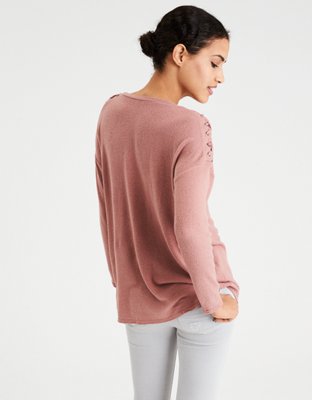 American Eagle AE SOFT & SEXY LACE UP SHOULDER V-Neck — фото 2