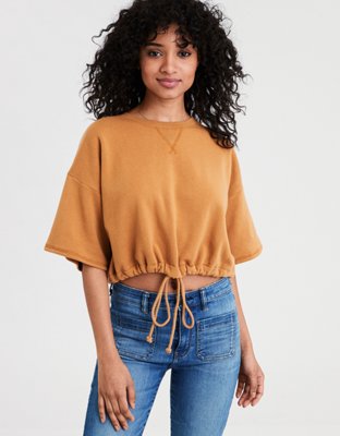 ae fleece cropped crew neck sweatshirt