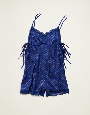 AE Satin Lace Lounge Romper | American Eagle