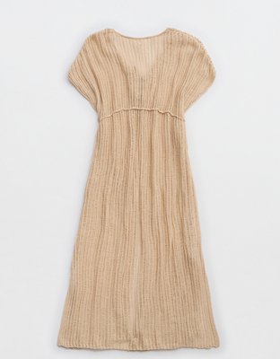 white christmas dresses American Eagle Aerie Brown Crochet Cotton Dress With Spaghetti Straps –  Size Large main image 0