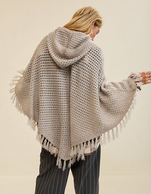 Aerie Open Stitch Fringe Cape