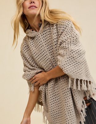 Aerie Open Stitch Fringe Cape