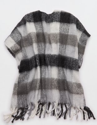 Aerie Fringe Plaid Cape