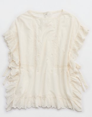 Aerie Embroidered Scalloped Pullover