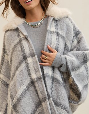 Женская накидка Aerie Fur Plaid Cape, цвет: Radiance — фото 6