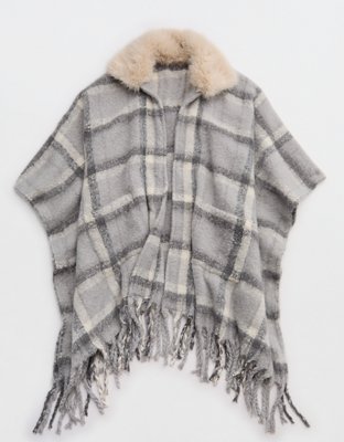 Aerie Fur Plaid Cape