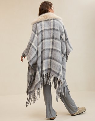 Aerie Fur Plaid Cape