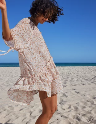 Aerie Crochet Ruffle Trim Cape