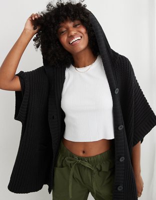 Aerie Hooded Ribbed Cape