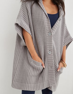 Aerie Hooded Ribbed Cape