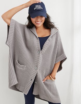 Aerie Hooded Ribbed Cape