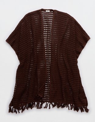 Aerie Fringe Crochet Open Cape