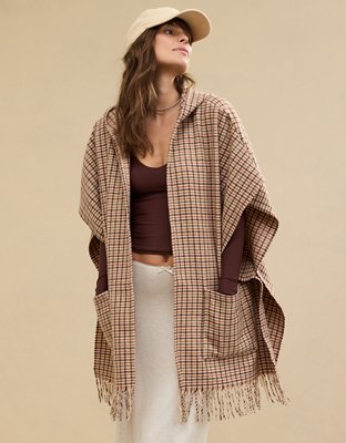 Aerie Woven Plaid Cape