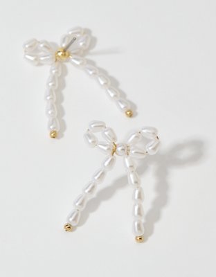 Aerie Pearl Bow Earrings