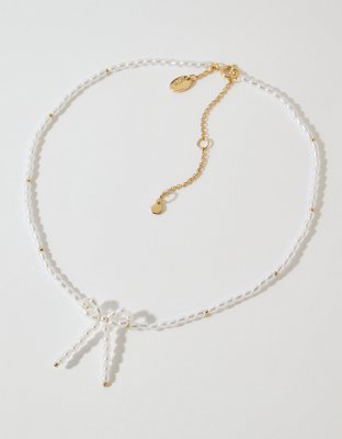 Aerie Pearl Bow Necklace