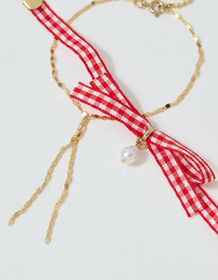 Aerie Gingham Bow Bracelet