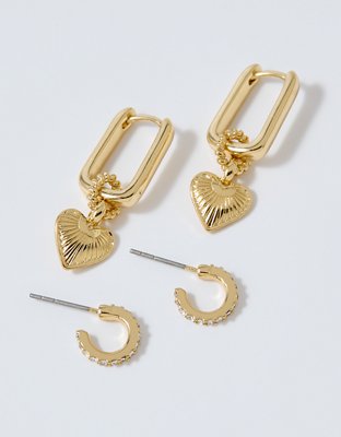 Aerie Etched Heart Hoop Earring Pack