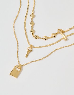 Aerie Mixed Metal Lock And Key Necklace