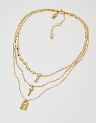 Aerie Mixed Metal Lock And Key Necklace