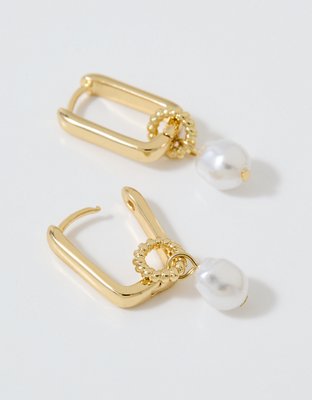 Aerie Square Hoop Pearl Dangle Earring