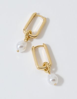 Aerie Square Hoop Pearl Dangle Earring
