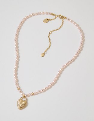 Aerie Pearl Heart Locket Necklace