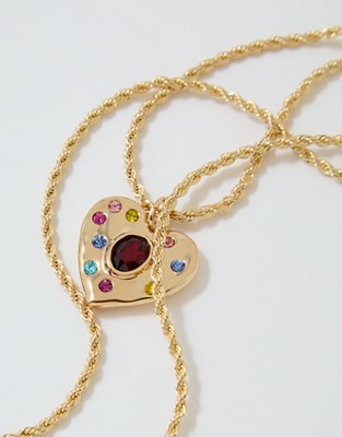 Aerie Rhinestone Heart Necklace