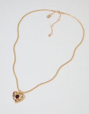 Aerie Rhinestone Heart Necklace