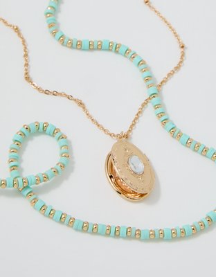 Женские колье Aerie Oval Gem Locket Pack, цвет: Золотой — фото 2