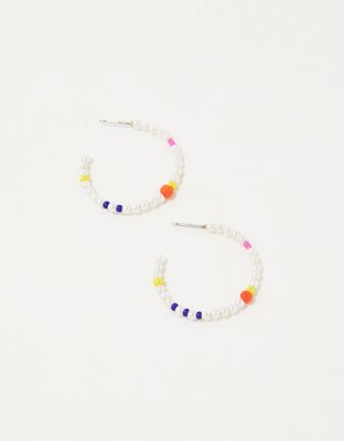 Aerie Beaded Pearl Hoop Earrings