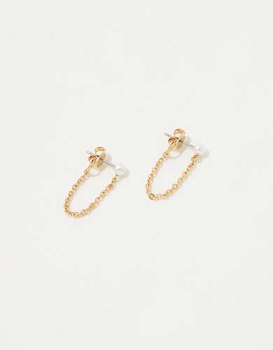 Aerie Pearl Chain Stud Earrings