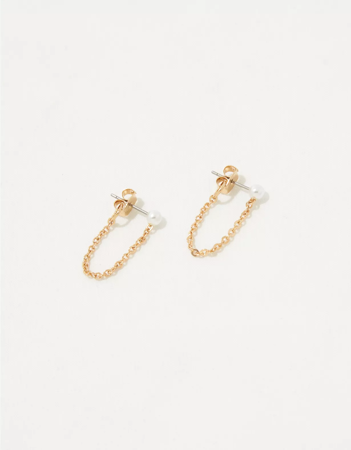 Aerie Pearl Chain Stud Earrings