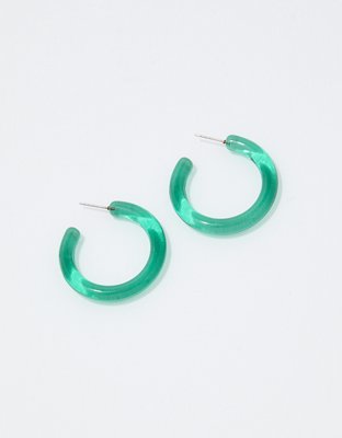 Aerie Neon Clear Hoop Earrings Women's Green Envy One Size