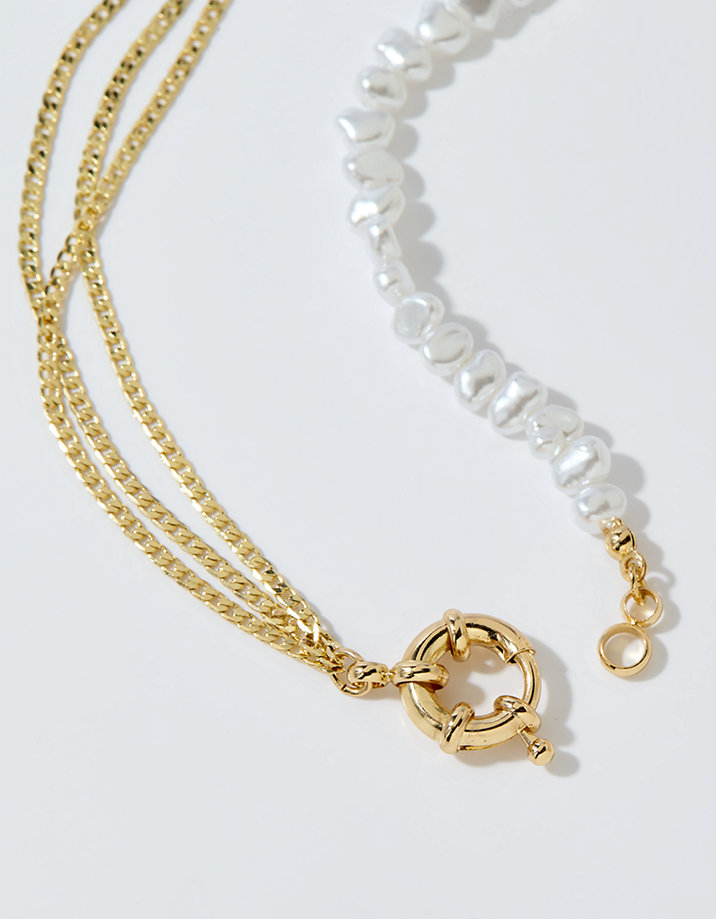 Aerie Chain And Pearl Mix Necklace
