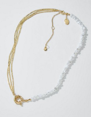 Aerie Chain And Pearl Mix Necklace