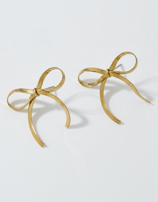 Aerie Herringbone Bow Earrings