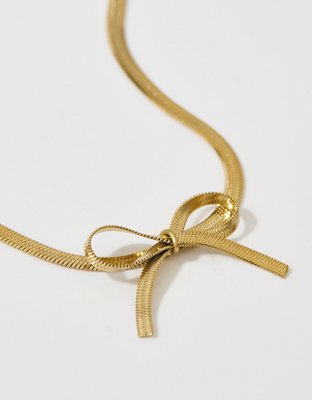 Aerie Herringbone Bow Necklace