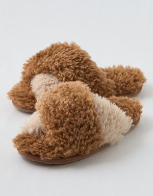 Aerie Fuzzy Criss Cross Slippers