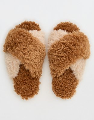 Aerie Fuzzy Criss Cross Slippers