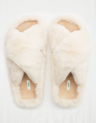fuzzy criss cross slippers