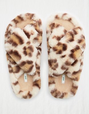 Aerie Fuzzy Crisscross Slides