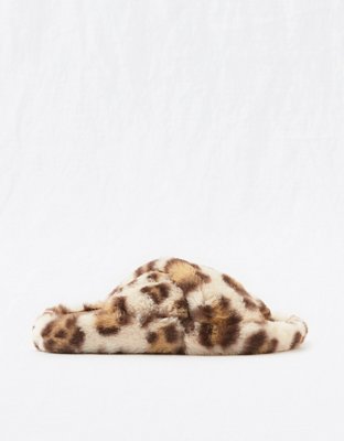 Aerie Fuzzy Crisscross Slides