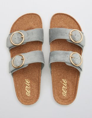 Aerie Velour Double Strap Slides
