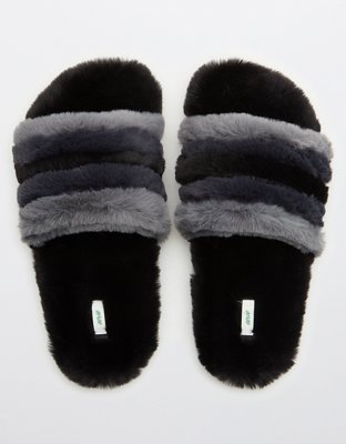Aerie Striped Fur Slides