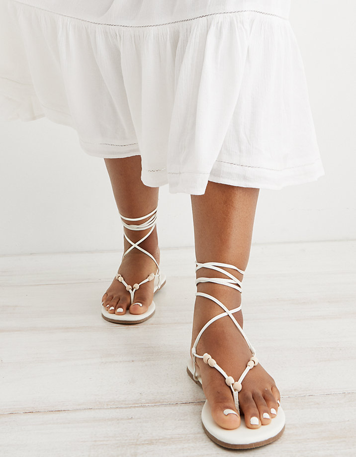 Aerie Wood Bead Lace Up Sandal