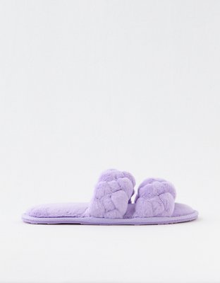 Aerie Fuzzy Double Strap Slippers